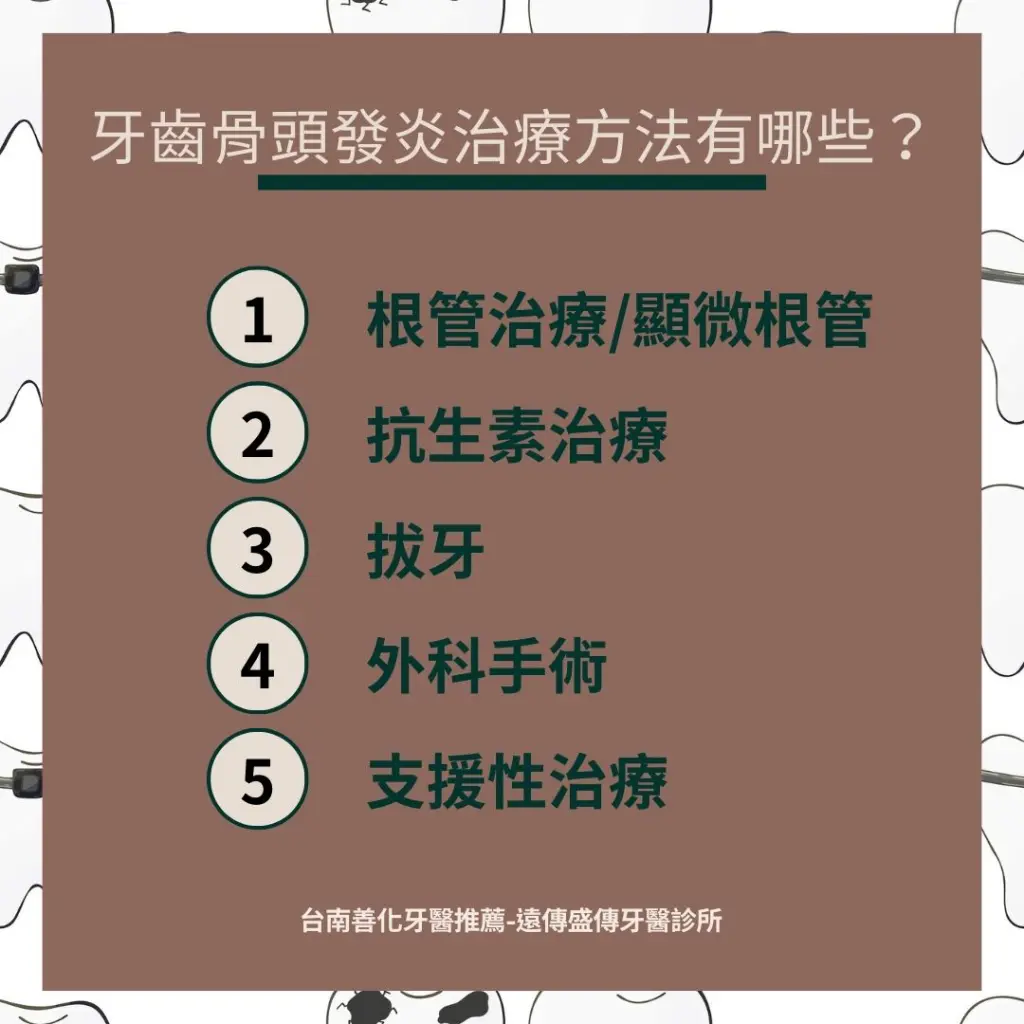 牙齒骨頭被細菌吃掉怎麼辦?齒槽骨自然再生有救嗎? 4 牙齒骨頭發炎治療方法包含根管治療、抗生素治療、拔牙、外科手術和支援性治療